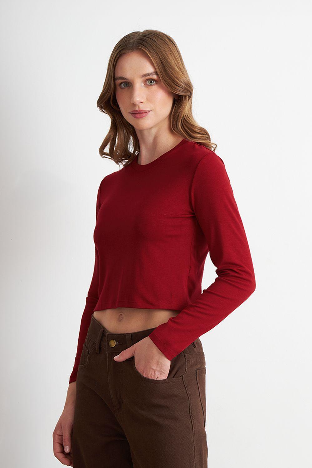 Polera Manga Larga Crop Rojo Nicopoly-2