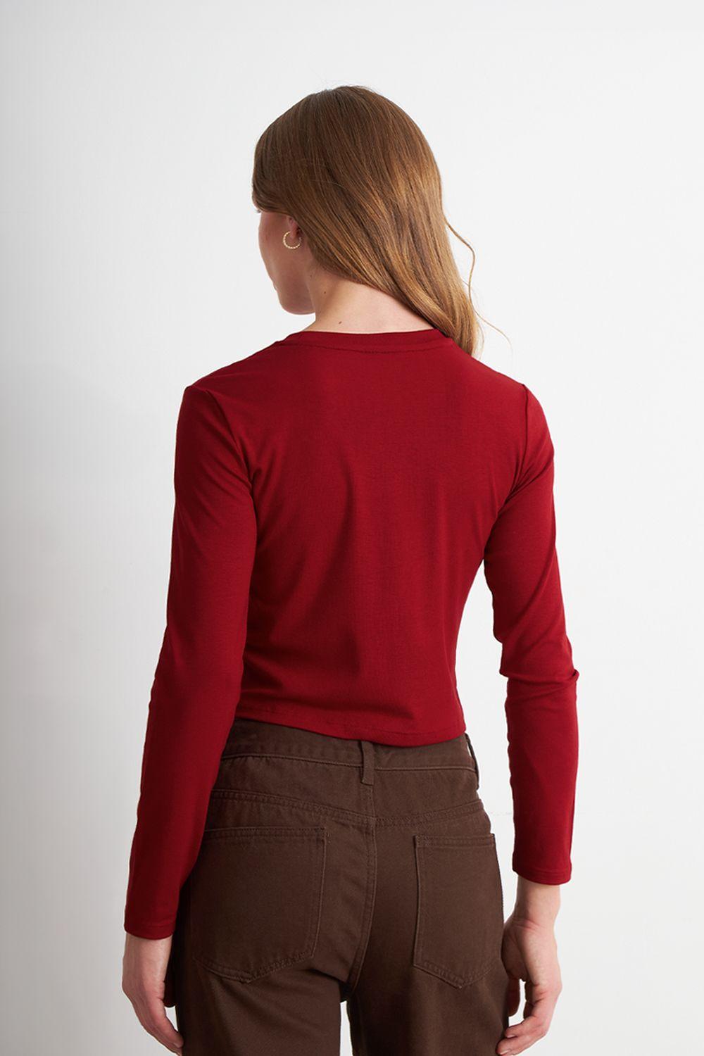 Polera Manga Larga Crop Rojo Nicopoly-3