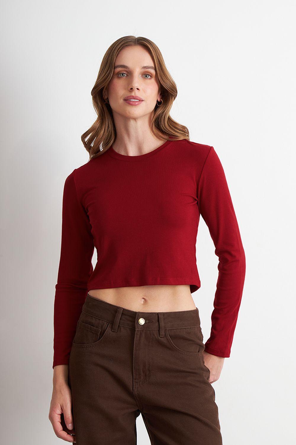 Polera Manga Larga Crop Rojo Nicopoly-4