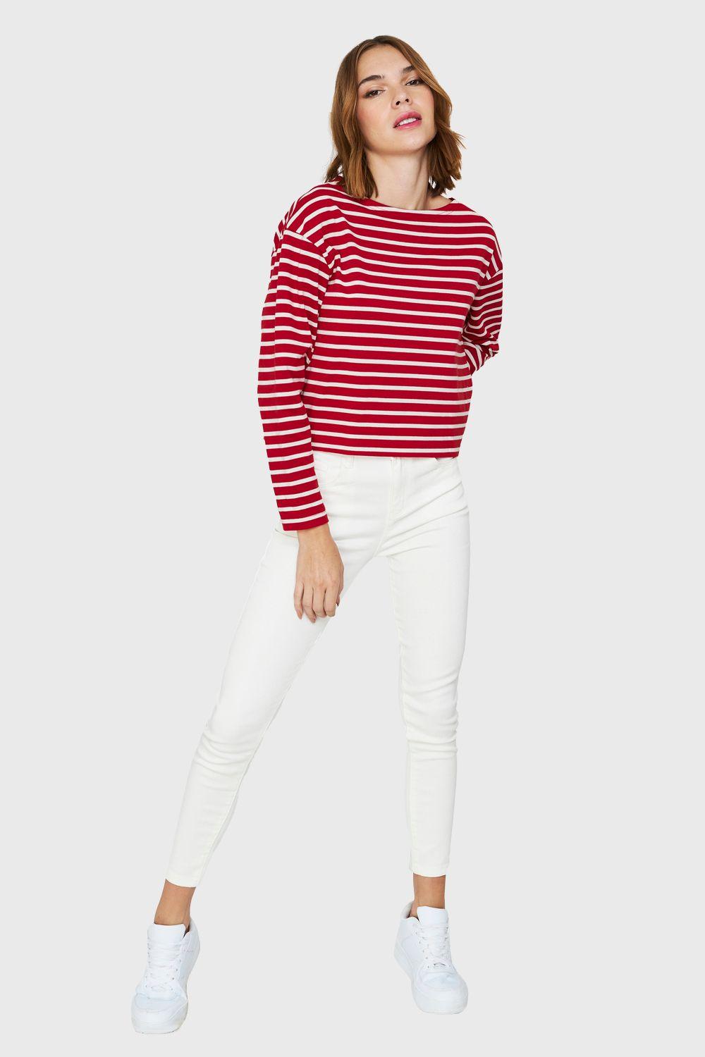 Polera Rayas Marinera Rojo/Blanco Nicopoly-1