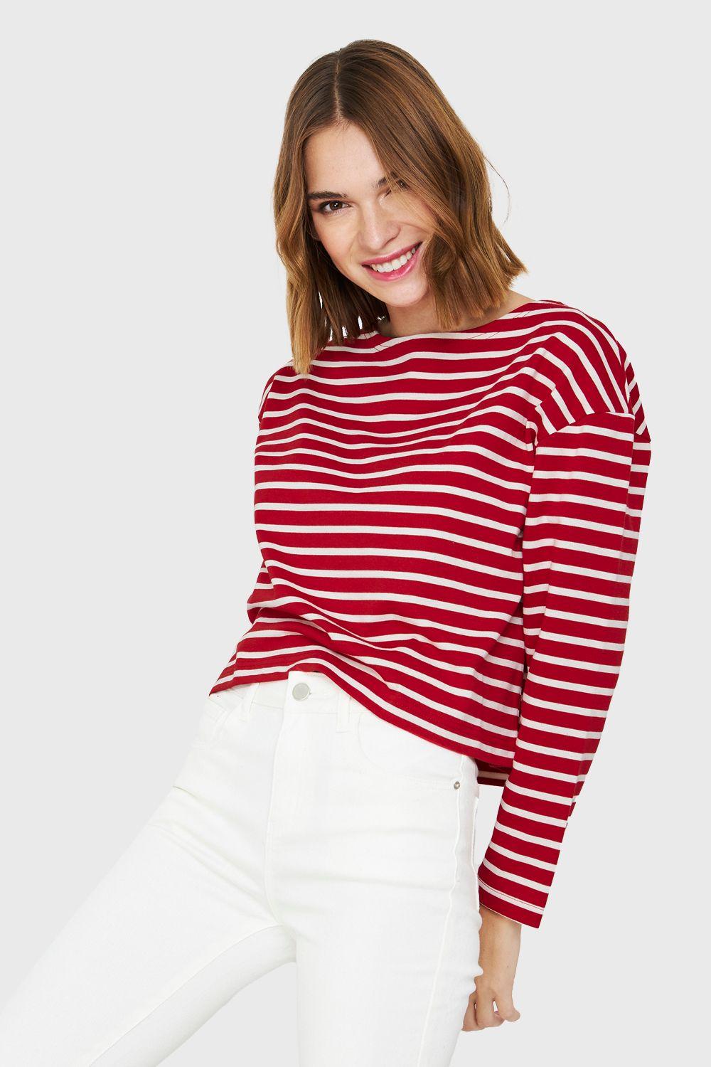 Polera Rayas Marinera Rojo/Blanco Nicopoly-4