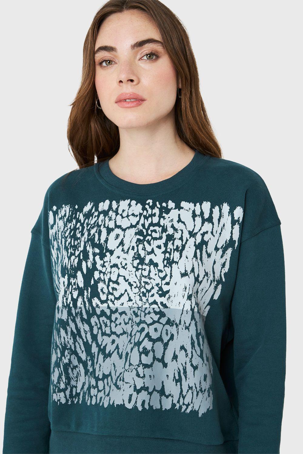 Polerón Print Leopard Verde Petróleo Nicopoly-5