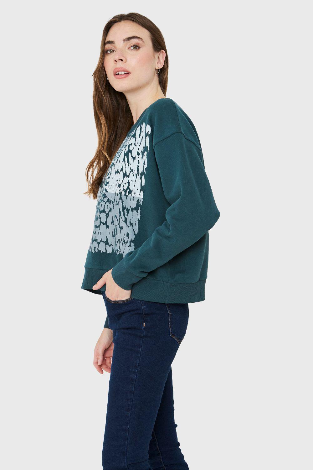 Polerón Print Leopard Verde Petróleo Nicopoly-2