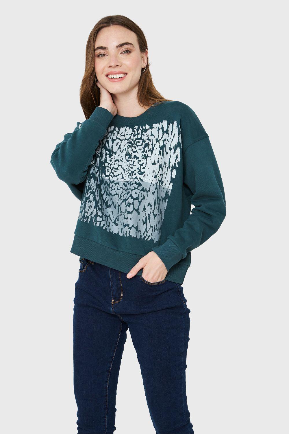 Polerón Print Leopard Verde Petróleo Nicopoly-0