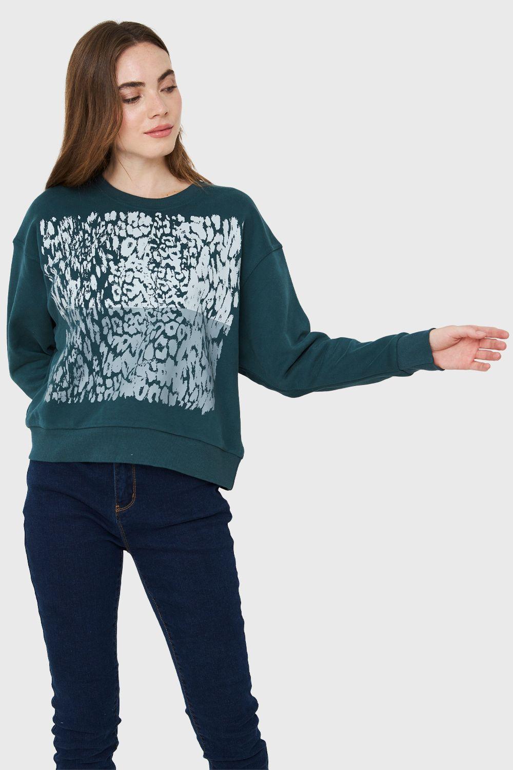 Polerón Print Leopard Verde Petróleo Nicopoly-4