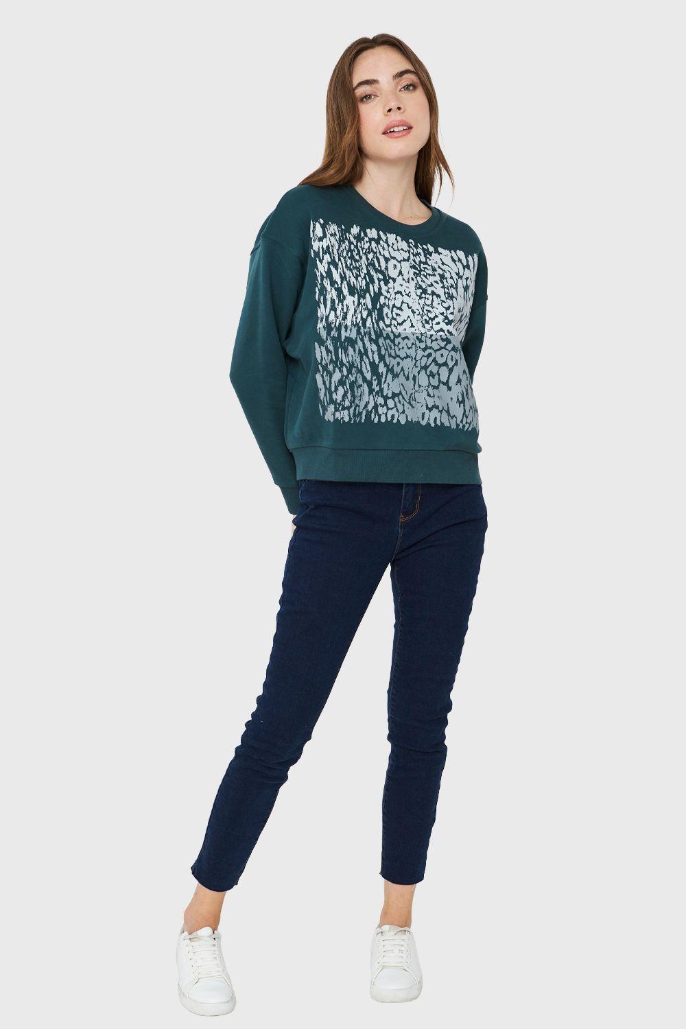 Polerón Print Leopard Verde Petróleo Nicopoly-1