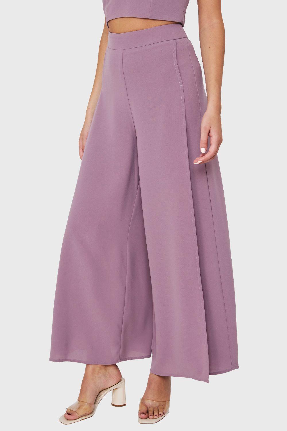 Pantalón Palazzo Tajos Lila Nicopoly-2