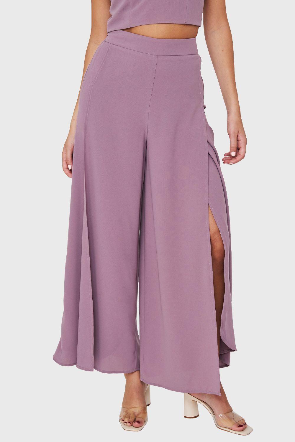 Pantalón Palazzo Tajos Lila Nicopoly-4