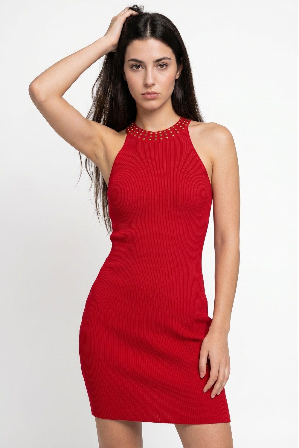 Vestido Tubo Con Strass Rojo Nicopoly-0