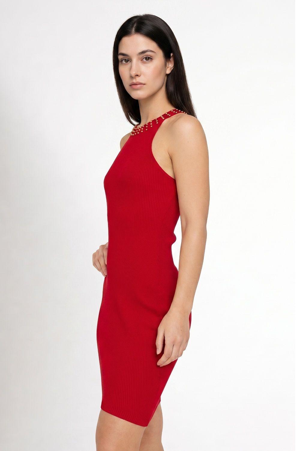 Vestido Tubo Con Strass Rojo Nicopoly-2