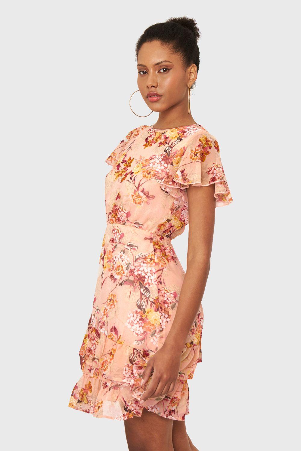 Vestido Floreado Volantes Rosado Nicopoly-2