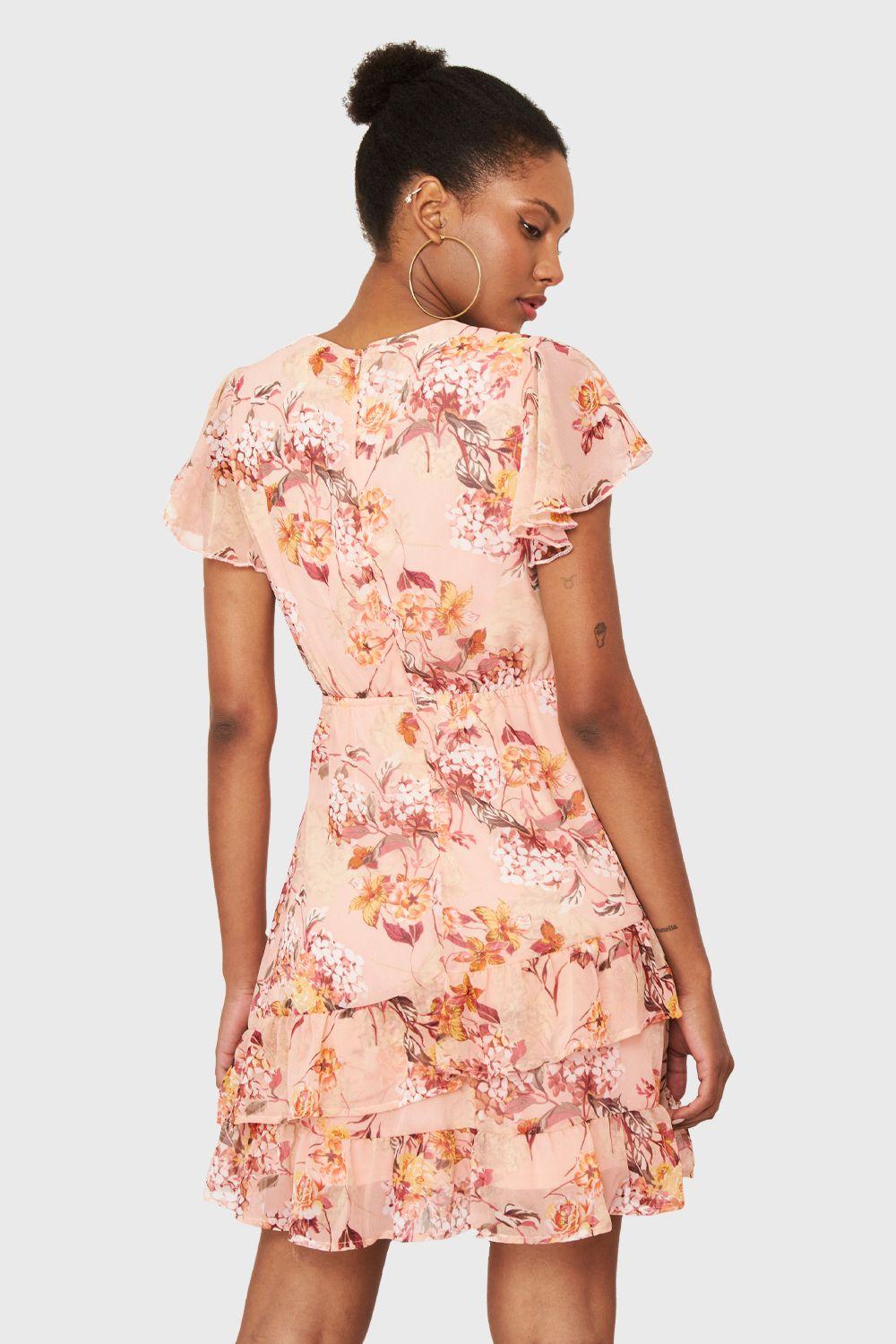 Vestido Floreado Volantes Rosado Nicopoly-3