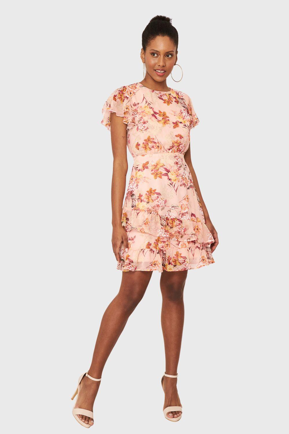 Vestido Floreado Volantes Rosado Nicopoly-4