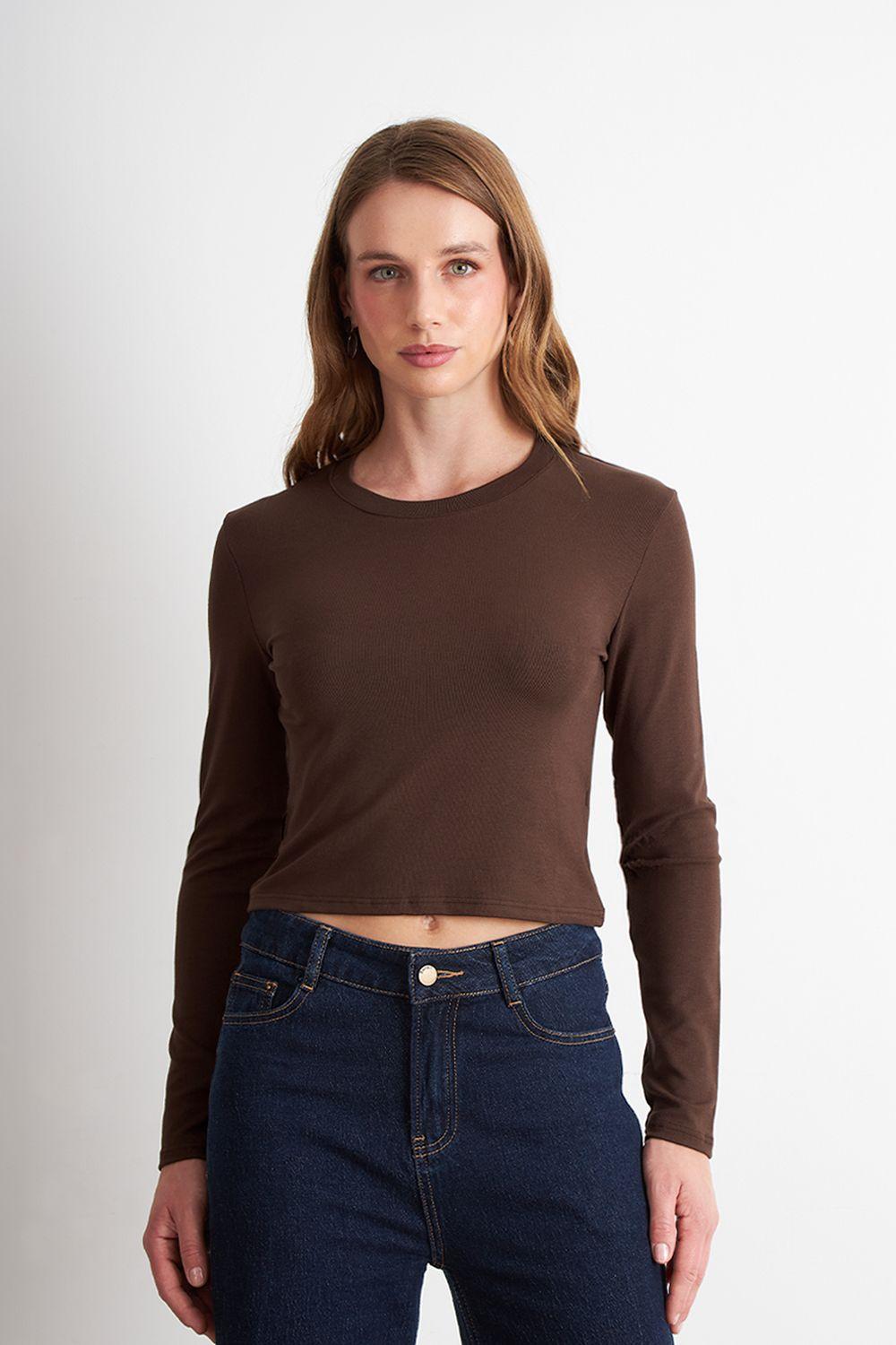 Polera Manga Larga Crop Café Nicopoly-0