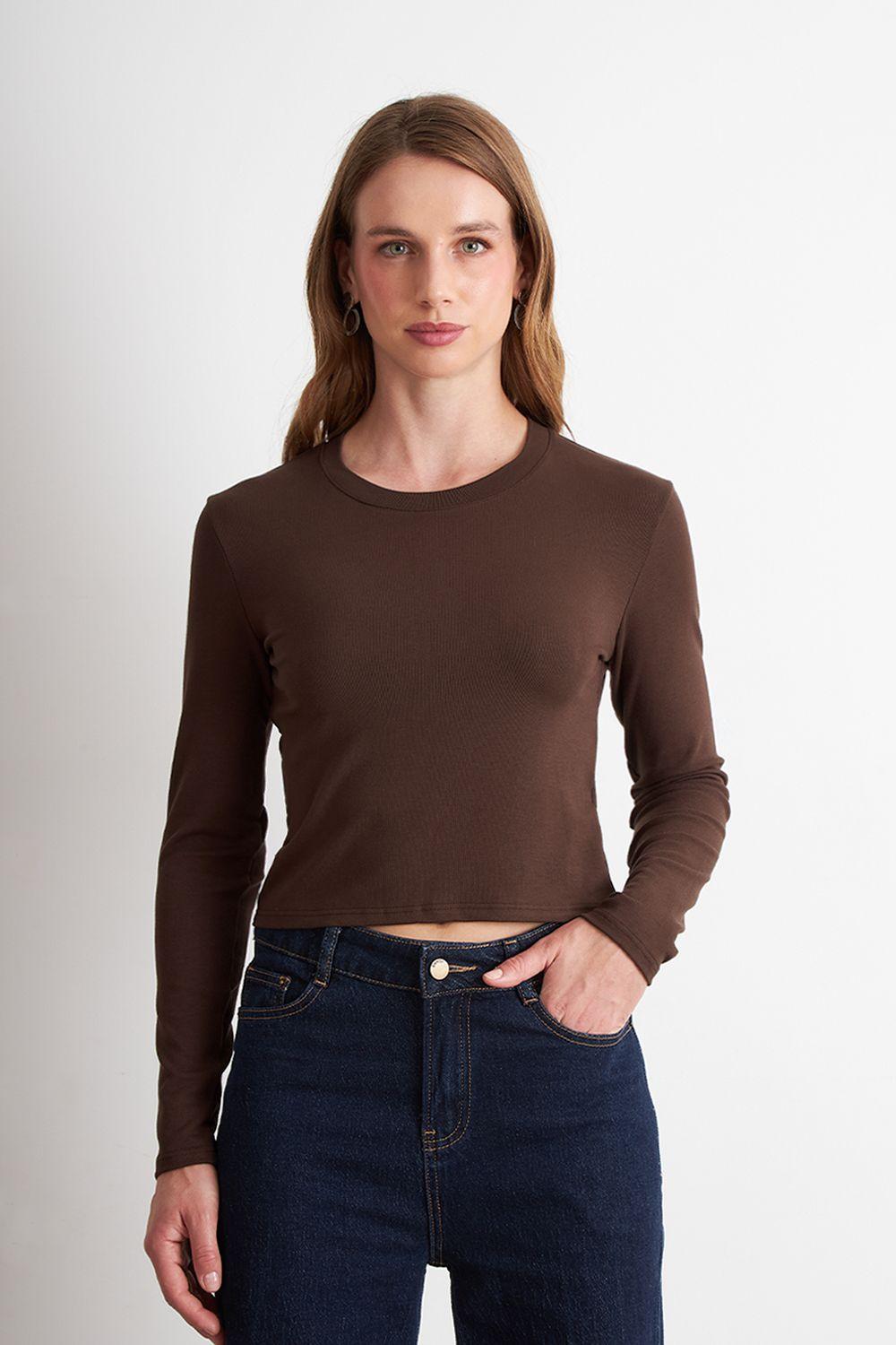 Polera Manga Larga Crop Café Nicopoly-4