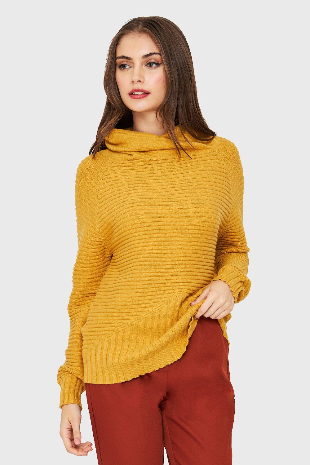Sweater Cuello Tortuga Acanalado Mostaza Nicopoly-4