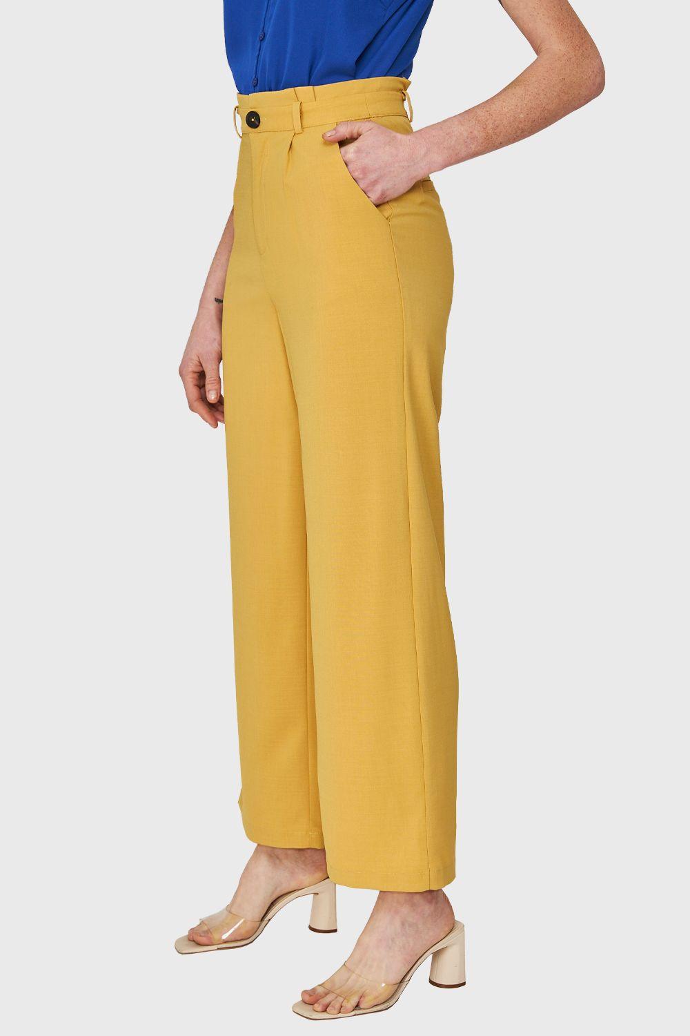 Pantalón Ancho Pinzas Amarillo Nicopoly-2