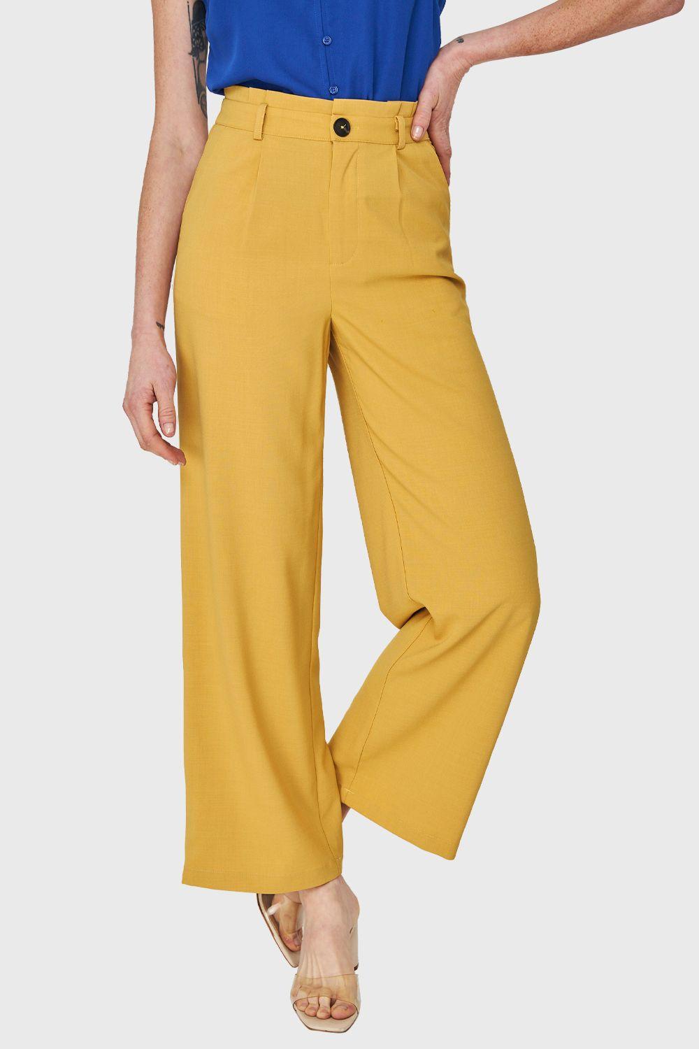 Pantalón Ancho Pinzas Amarillo Nicopoly-0