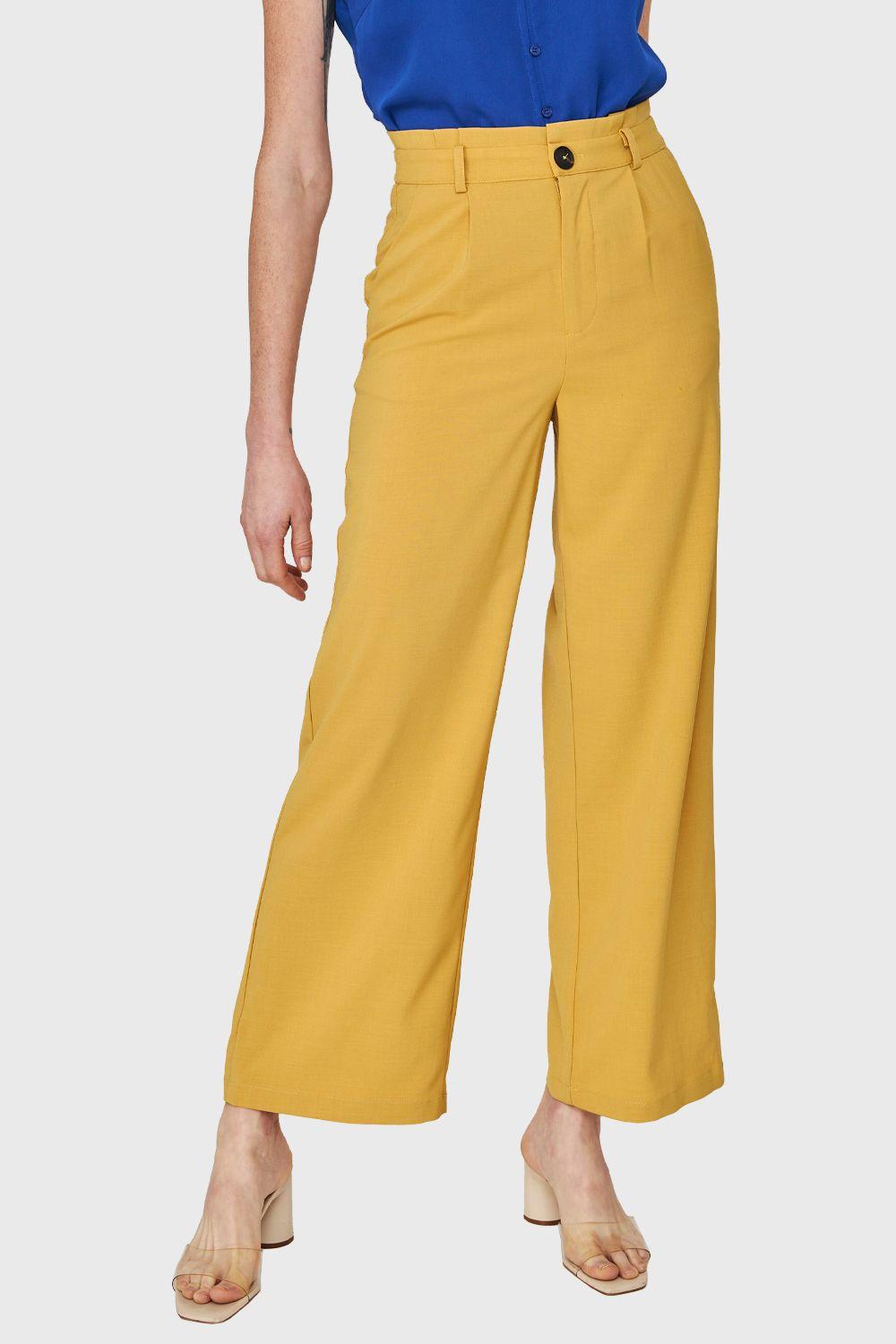 Pantalón Ancho Pinzas Amarillo Nicopoly-4