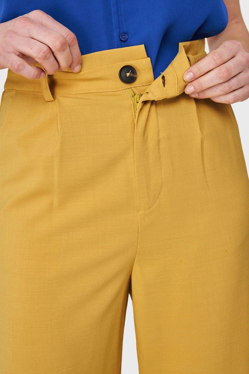 Pantalón Ancho Pinzas Amarillo Nicopoly-5