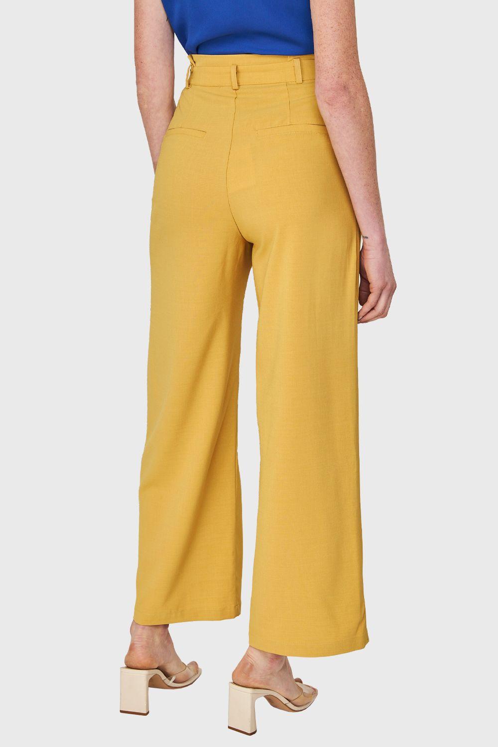 Pantalón Ancho Pinzas Amarillo Nicopoly-3