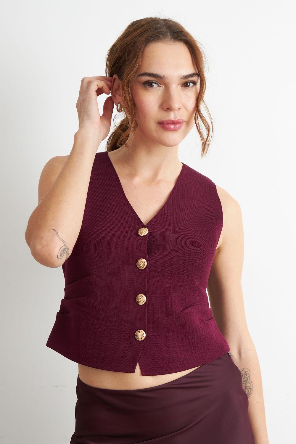 Gilet con Drapeado Lateral Burdeo Nicopoly-4