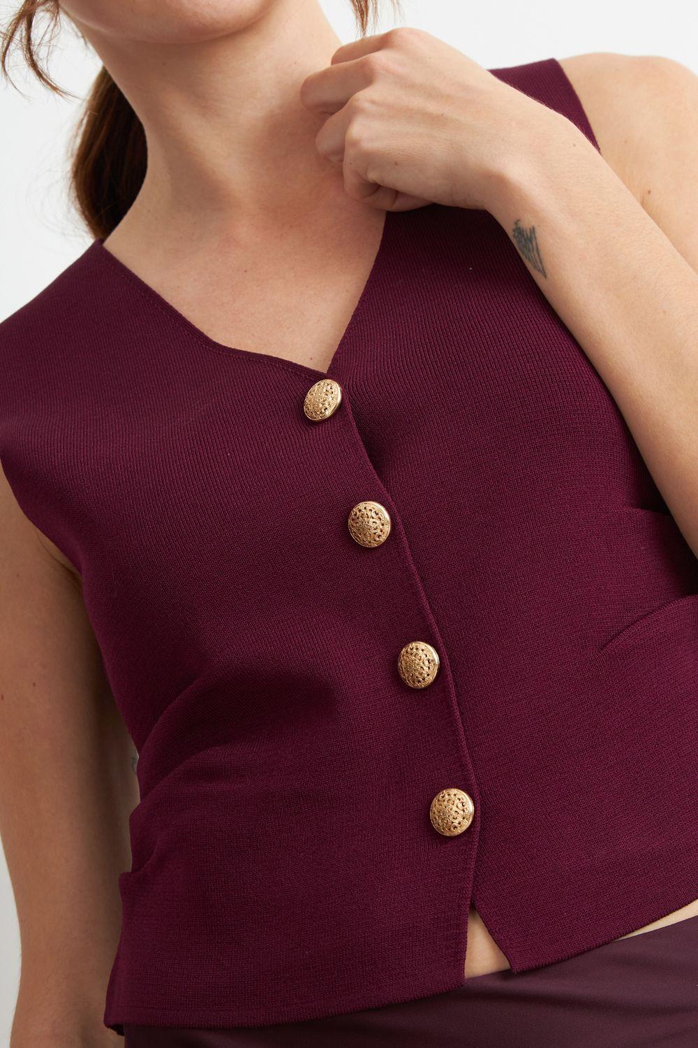 Gilet con Drapeado Lateral Burdeo Nicopoly-5