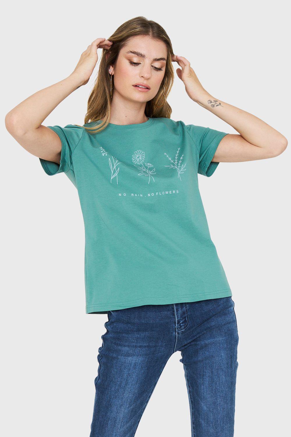 Polera Estampado Flores Campo Verde Nicopoly-4