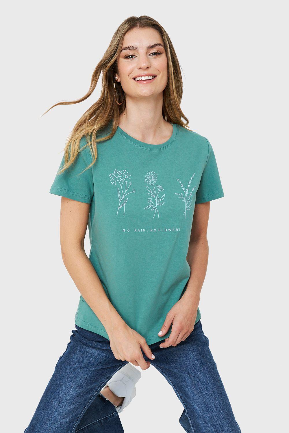 Polera Estampado Flores Campo Verde Nicopoly-0