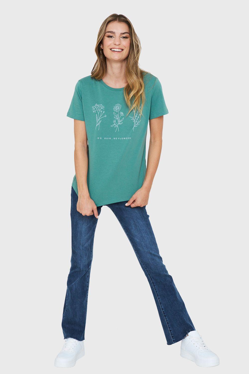 Polera Estampado Flores Campo Verde Nicopoly-1