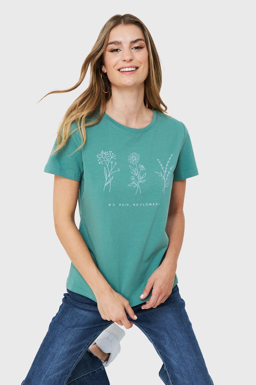 Polera Estampado Flores Campo Verde Nicopoly-0
