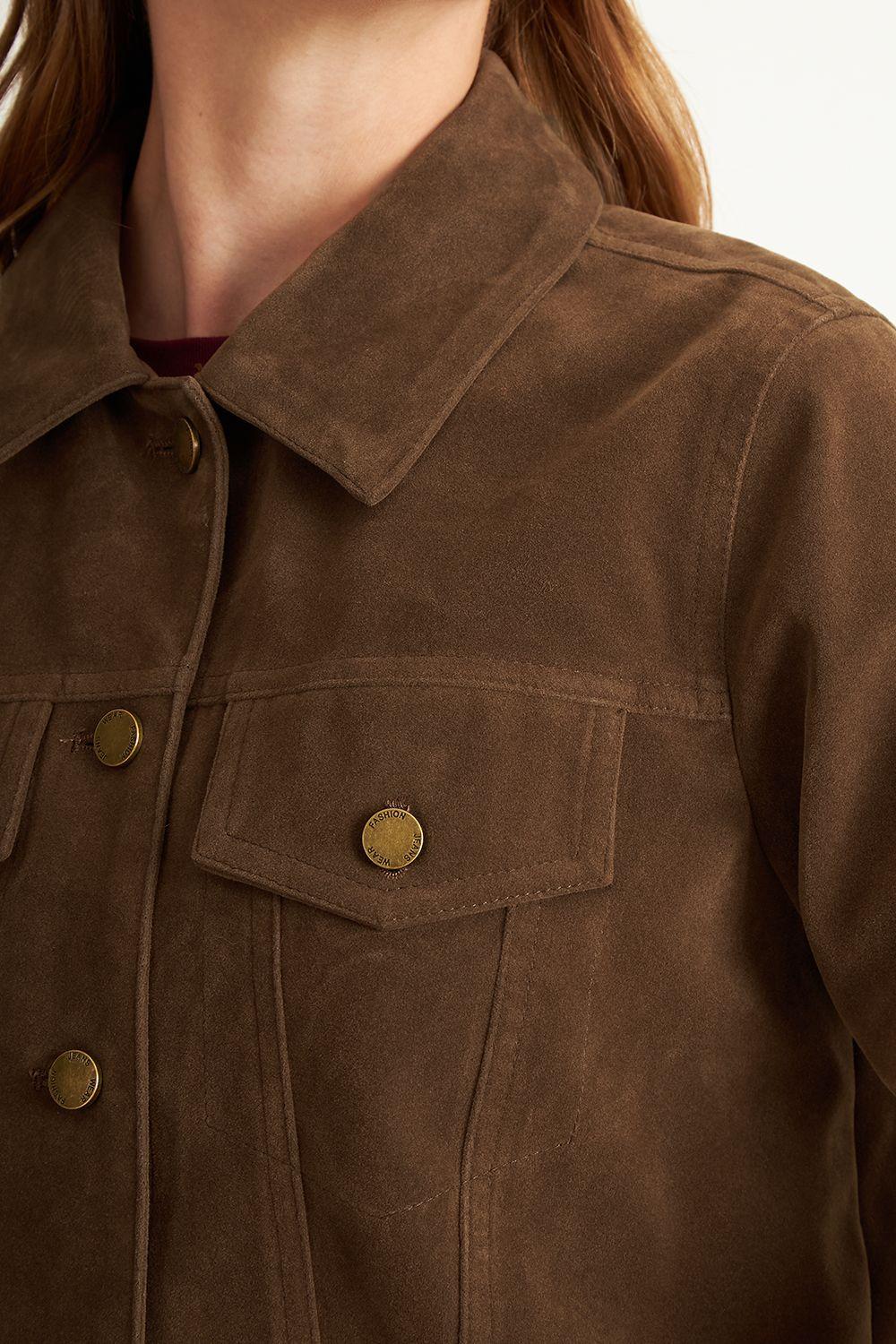 Chaqueta Corta Tipo Gamuza Café Nicopoly-5