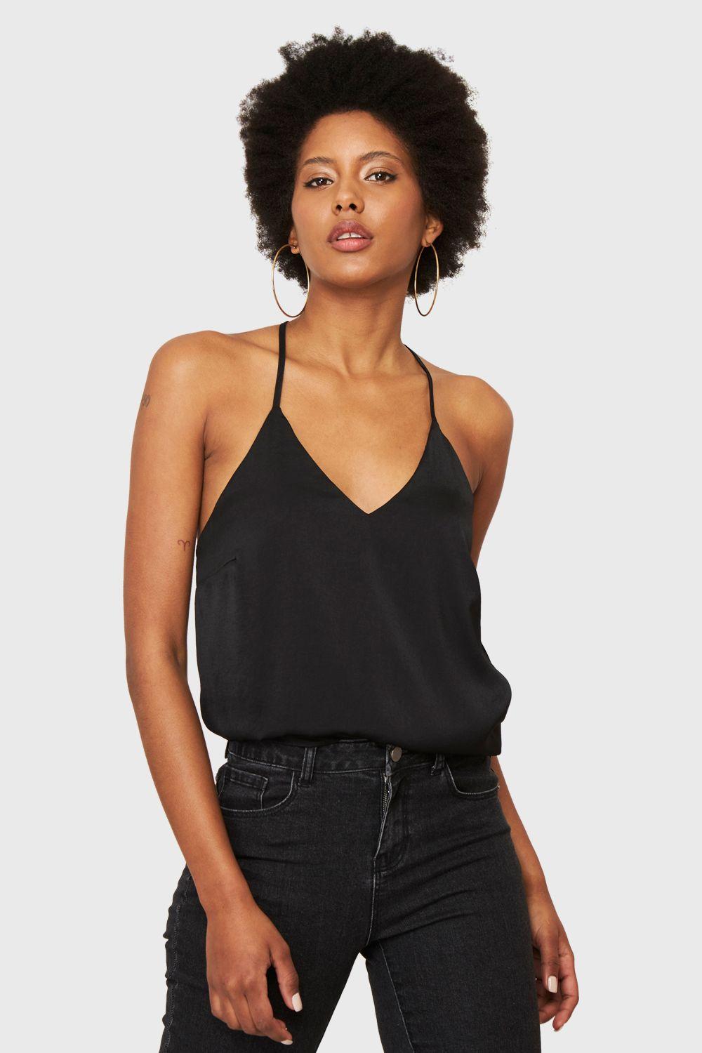 Blusa Básica Tipo Satín Negro Nicopoly-0