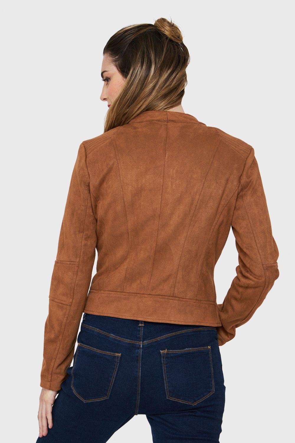Chaqueta Tipo Gamuza Cierre Diagonal Camel Nicopoly-3