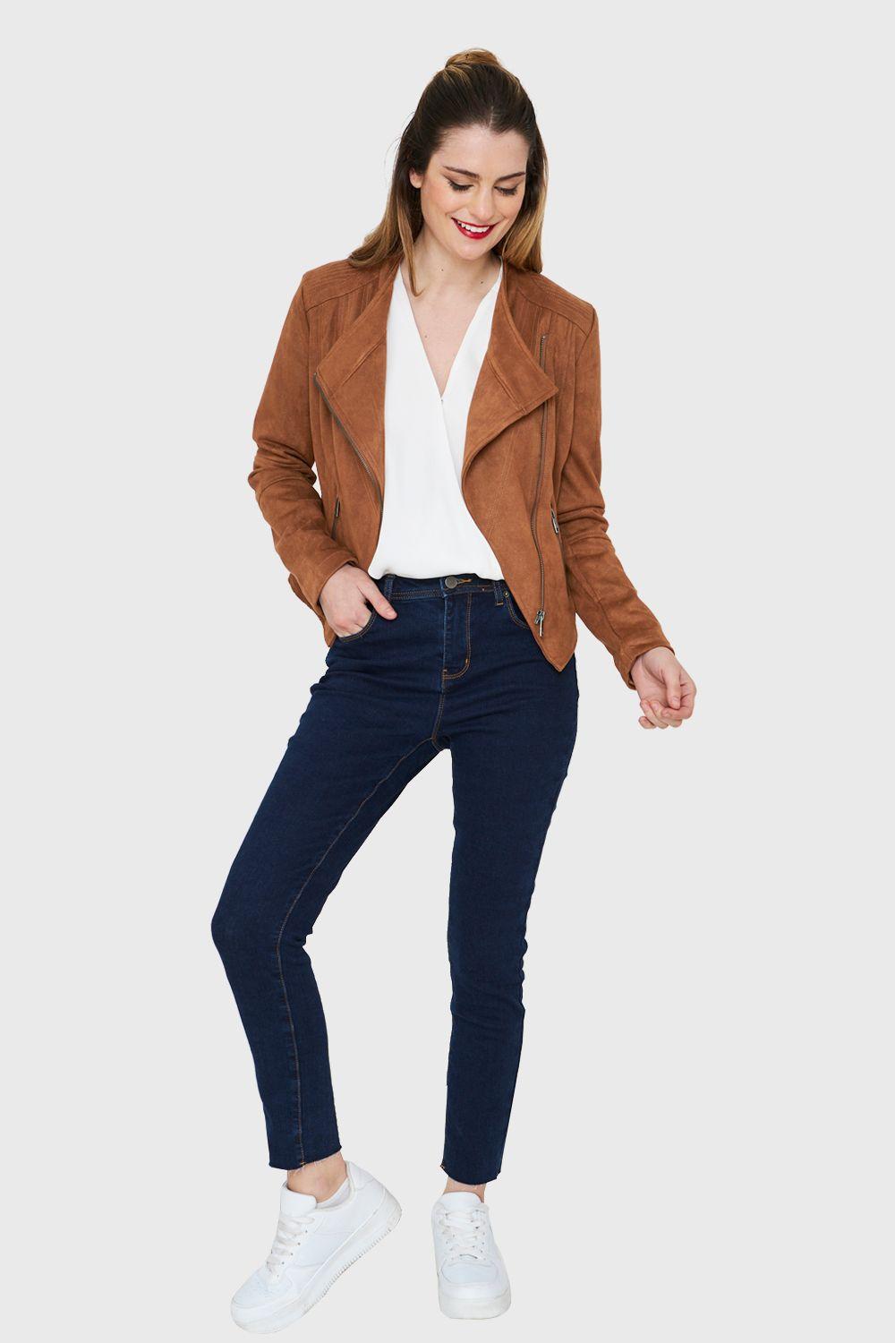 Chaqueta Tipo Gamuza Cierre Diagonal Camel Nicopoly-1