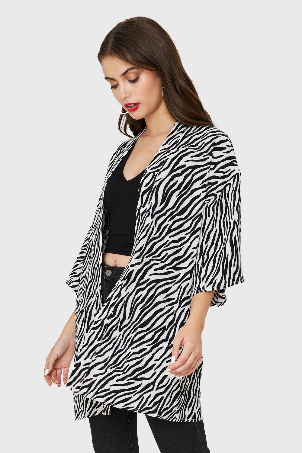 Kimono Animal Print Cebra Blanco Nicopoly-2
