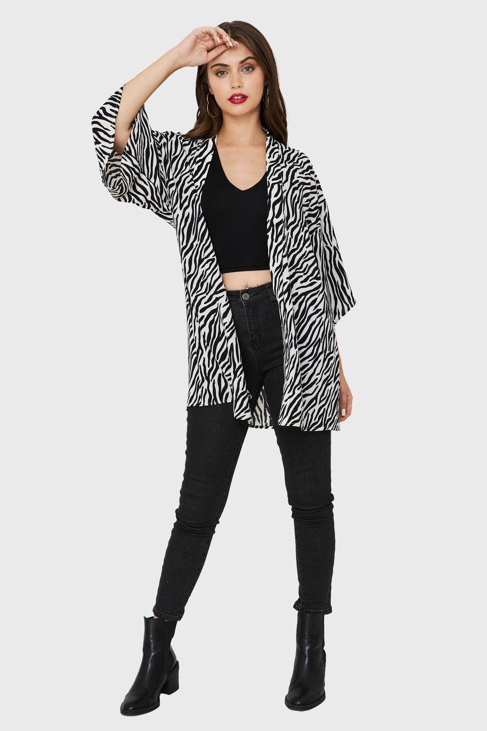 Kimono Animal Print Cebra Blanco Nicopoly-1