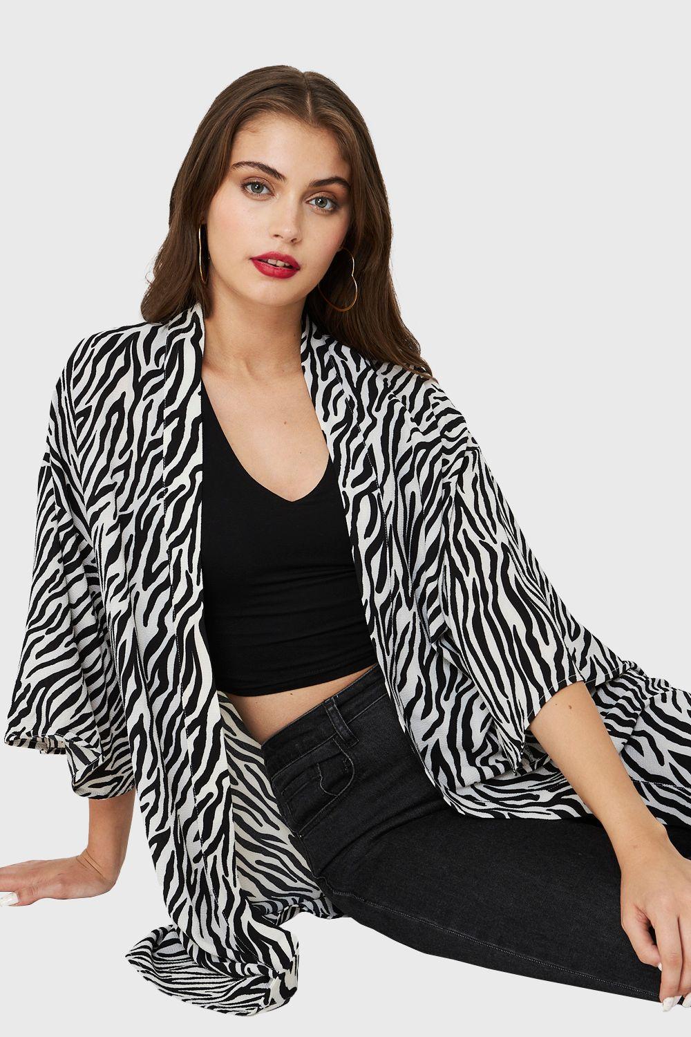 Kimono Animal Print Cebra Blanco Nicopoly-4