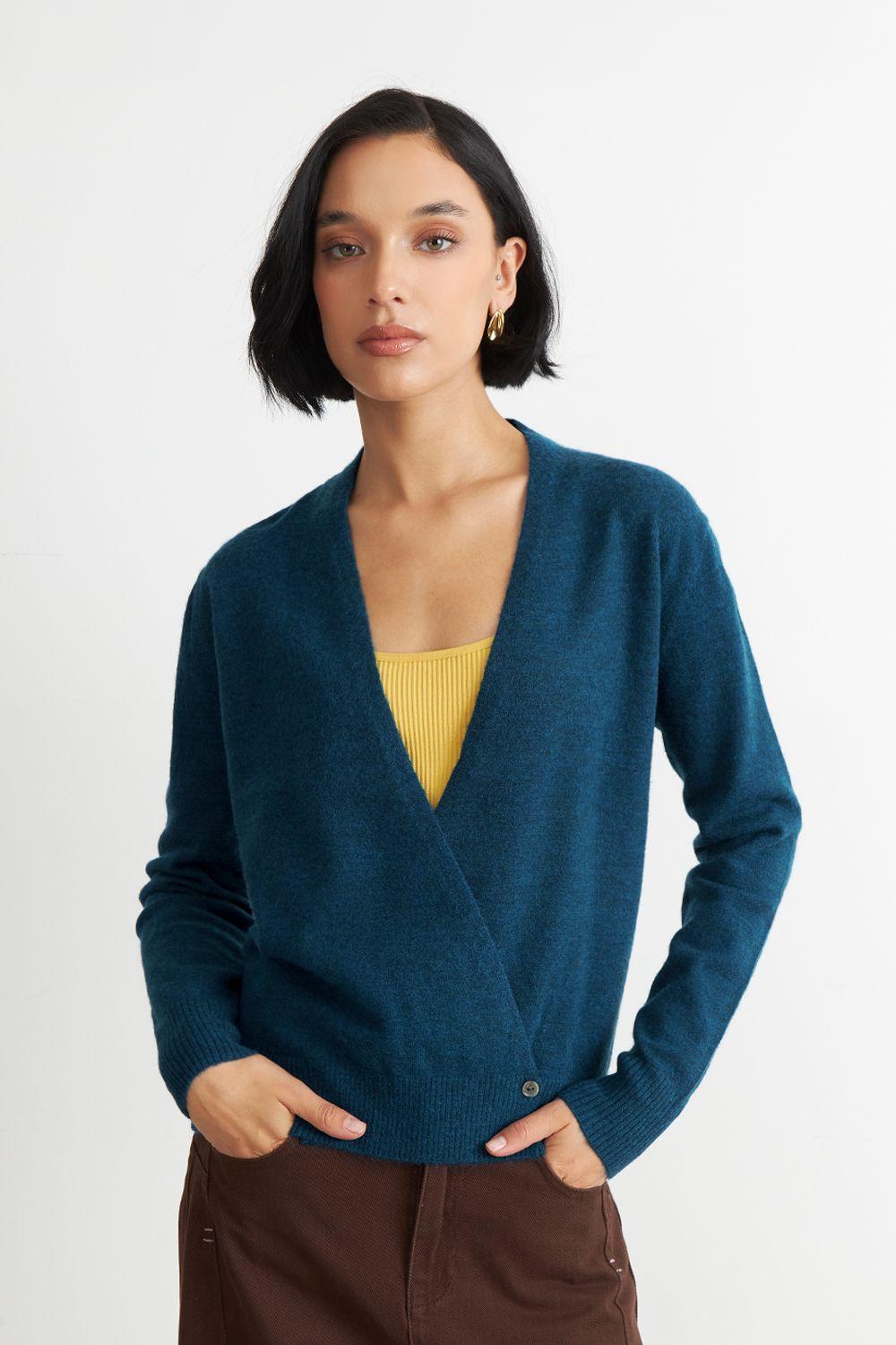 Sweater Cruzado con Botones Azul Nicopoly-0