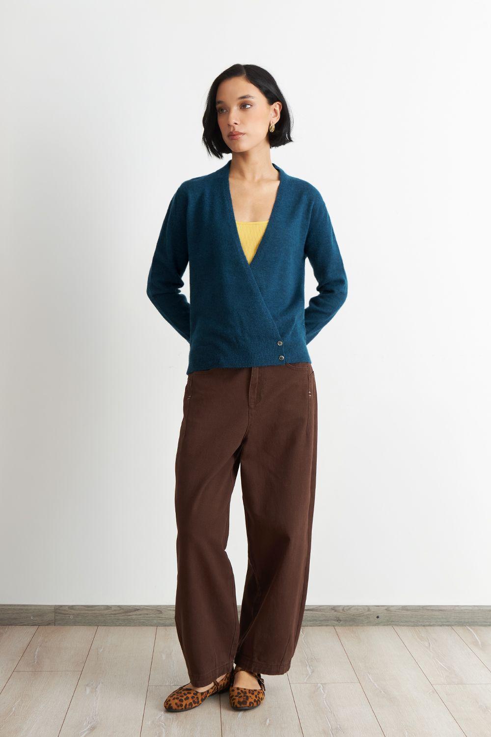 Sweater Cruzado con Botones Azul Nicopoly-1