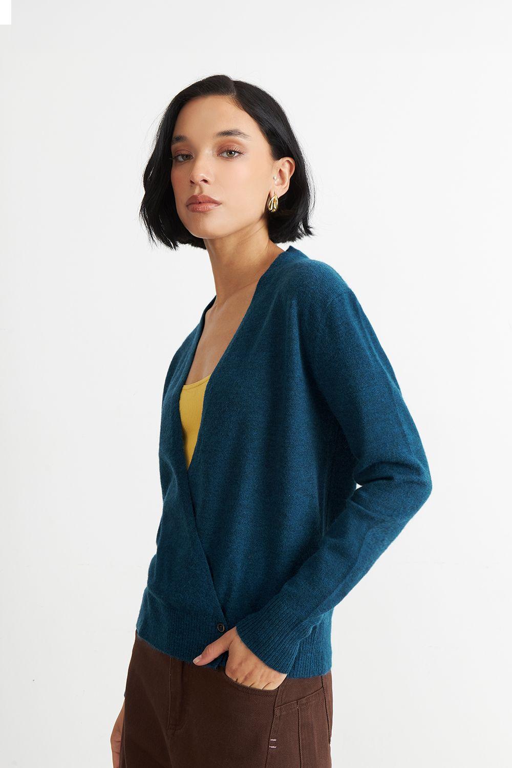 Sweater Cruzado con Botones Azul Nicopoly-2