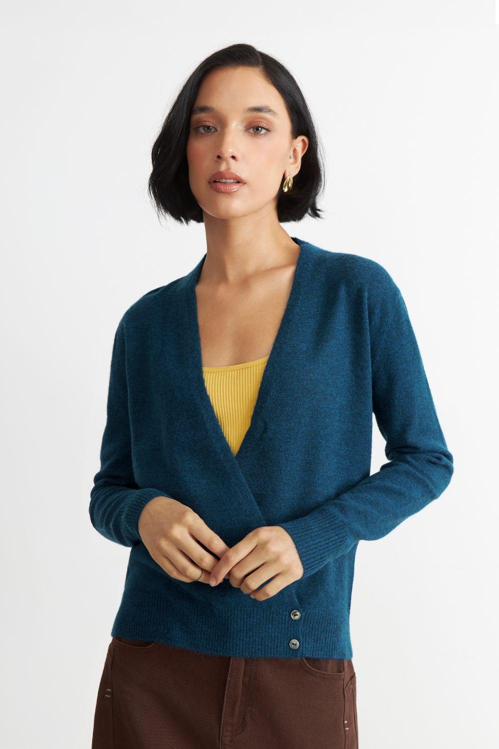 Sweater Cruzado con Botones Azul Nicopoly-4