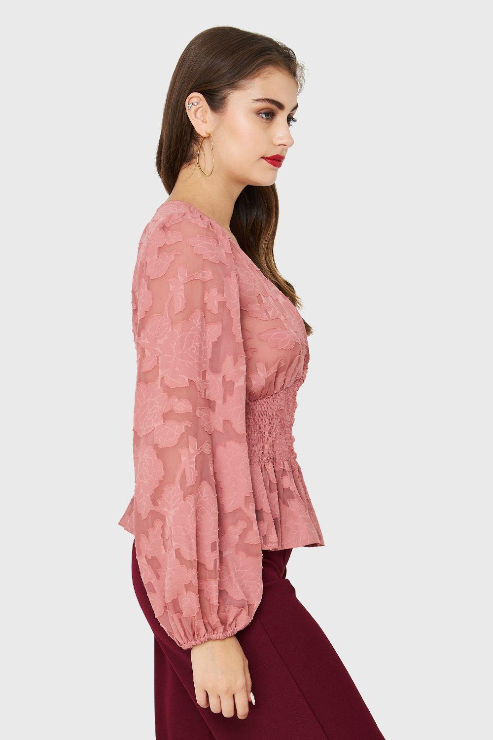 Blusa Transparente Flores Rosa Nicopoly-2