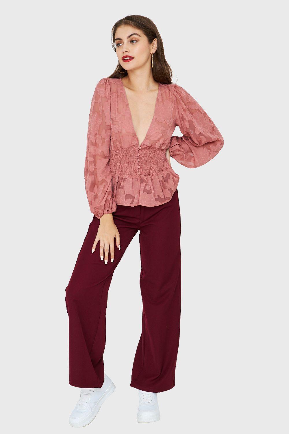 Blusa Transparente Flores Rosa Nicopoly-1
