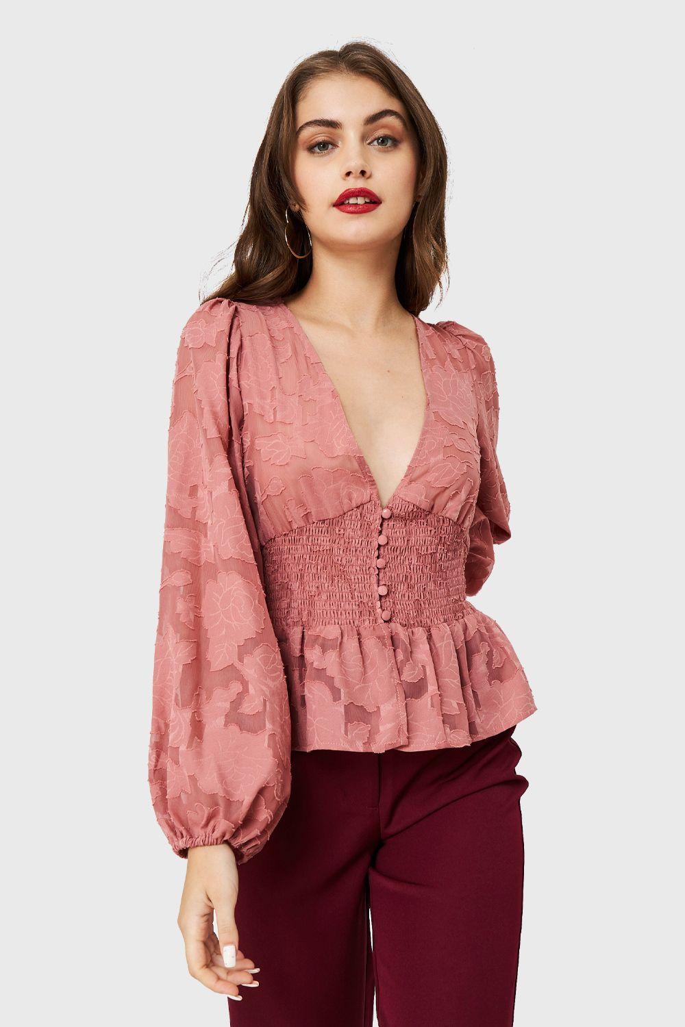 Blusa Transparente Flores Rosa Nicopoly-4