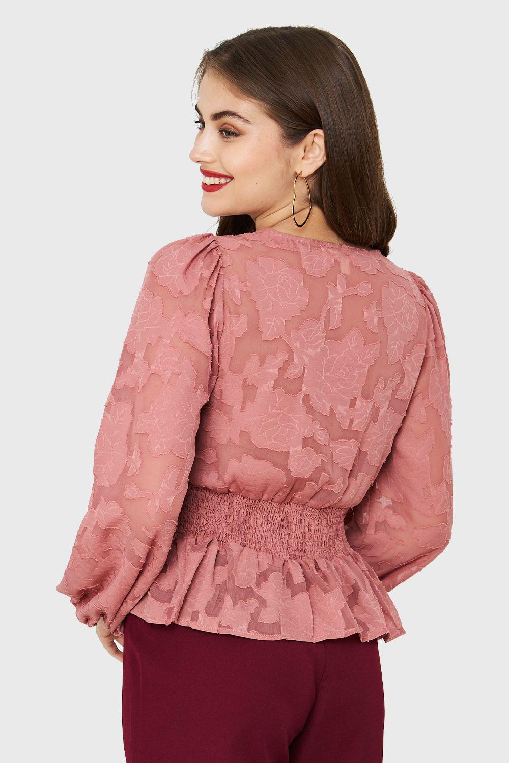 Blusa Transparente Flores Rosa Nicopoly-3