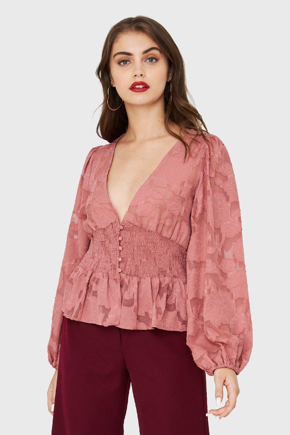 Blusa Transparente Flores Rosa Nicopoly-0