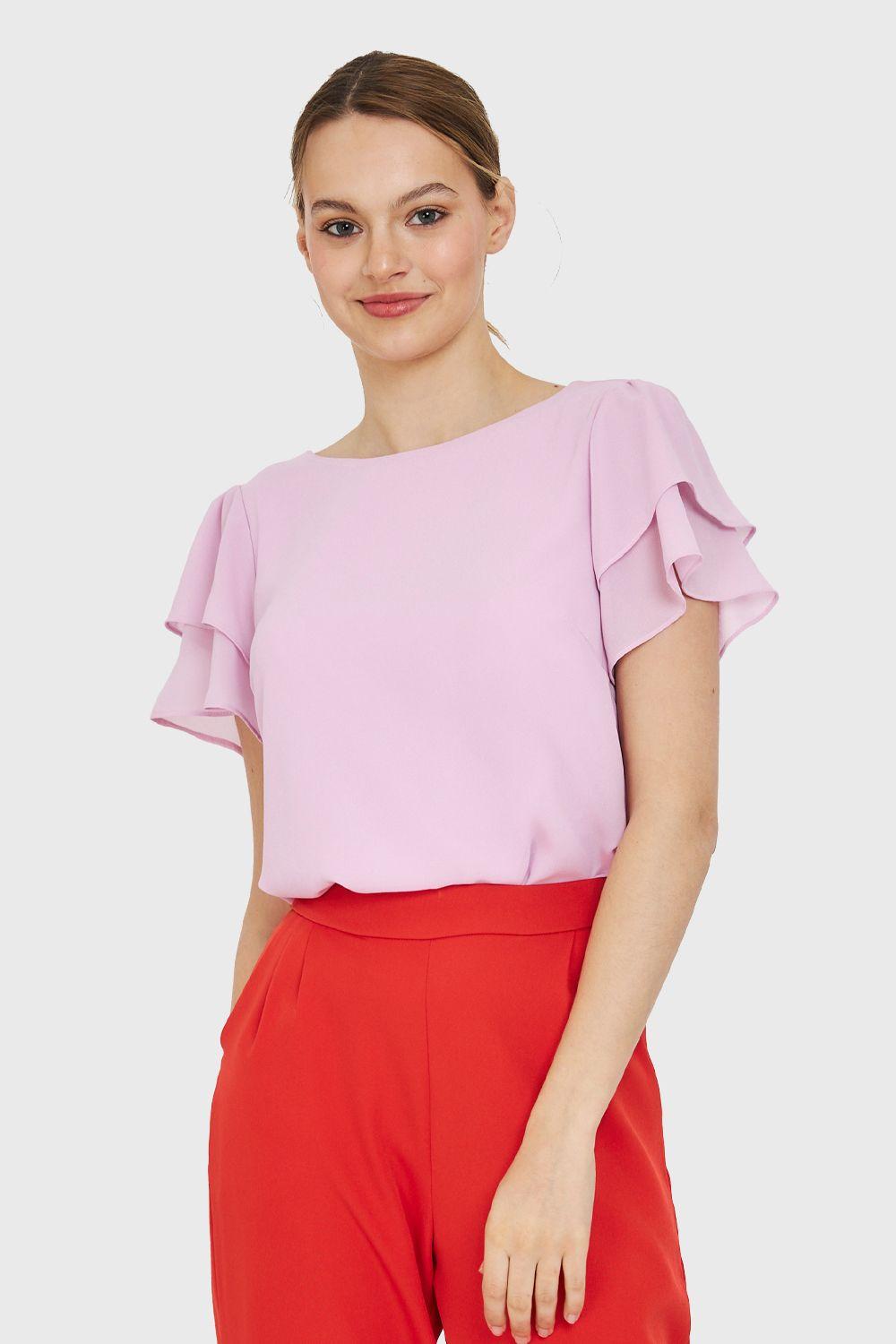 Blusa Mangas Vuelos Rosado Nicopoly-0