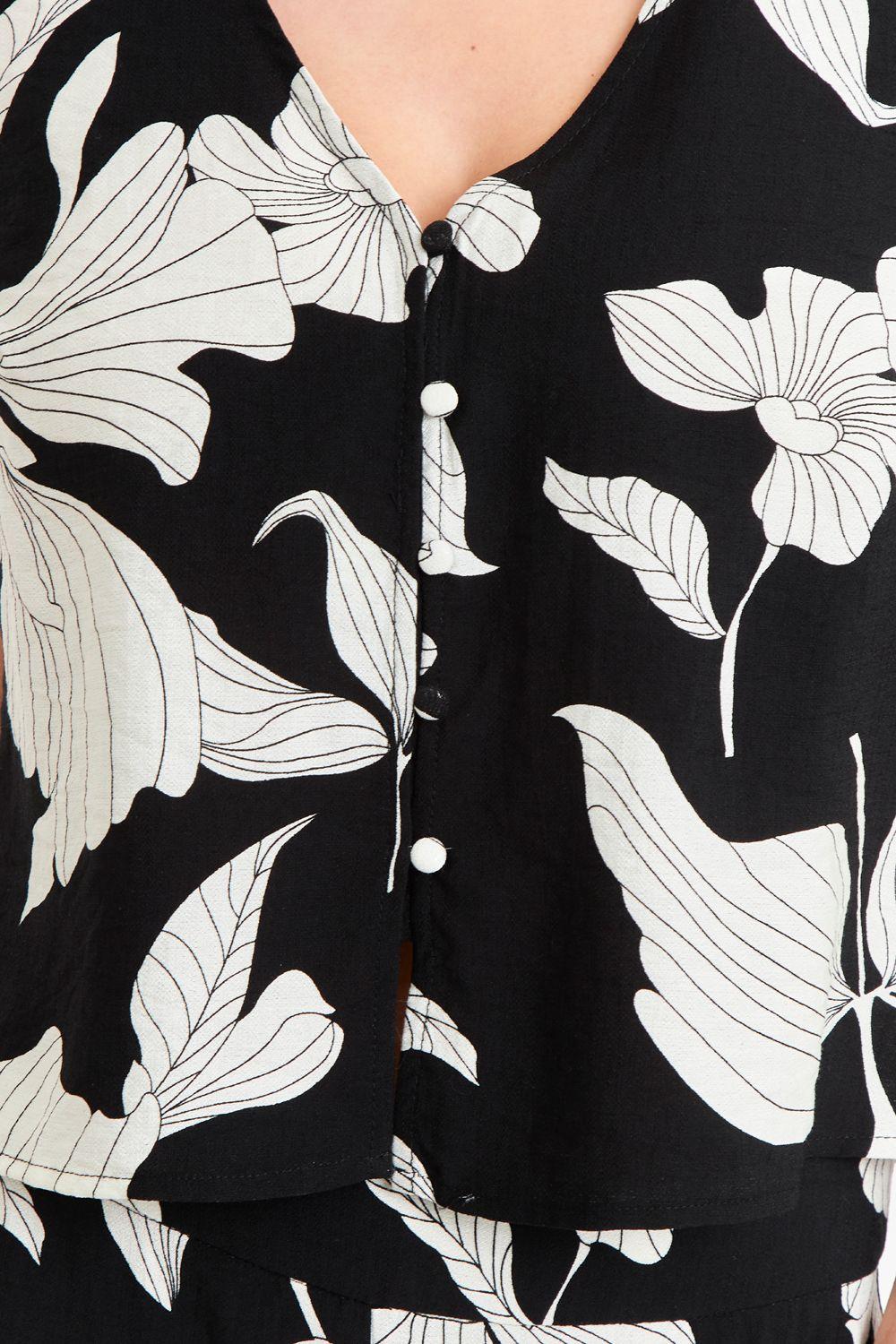 Blusa sin Mangas Negra con Flores Blancas Nicopoly-5