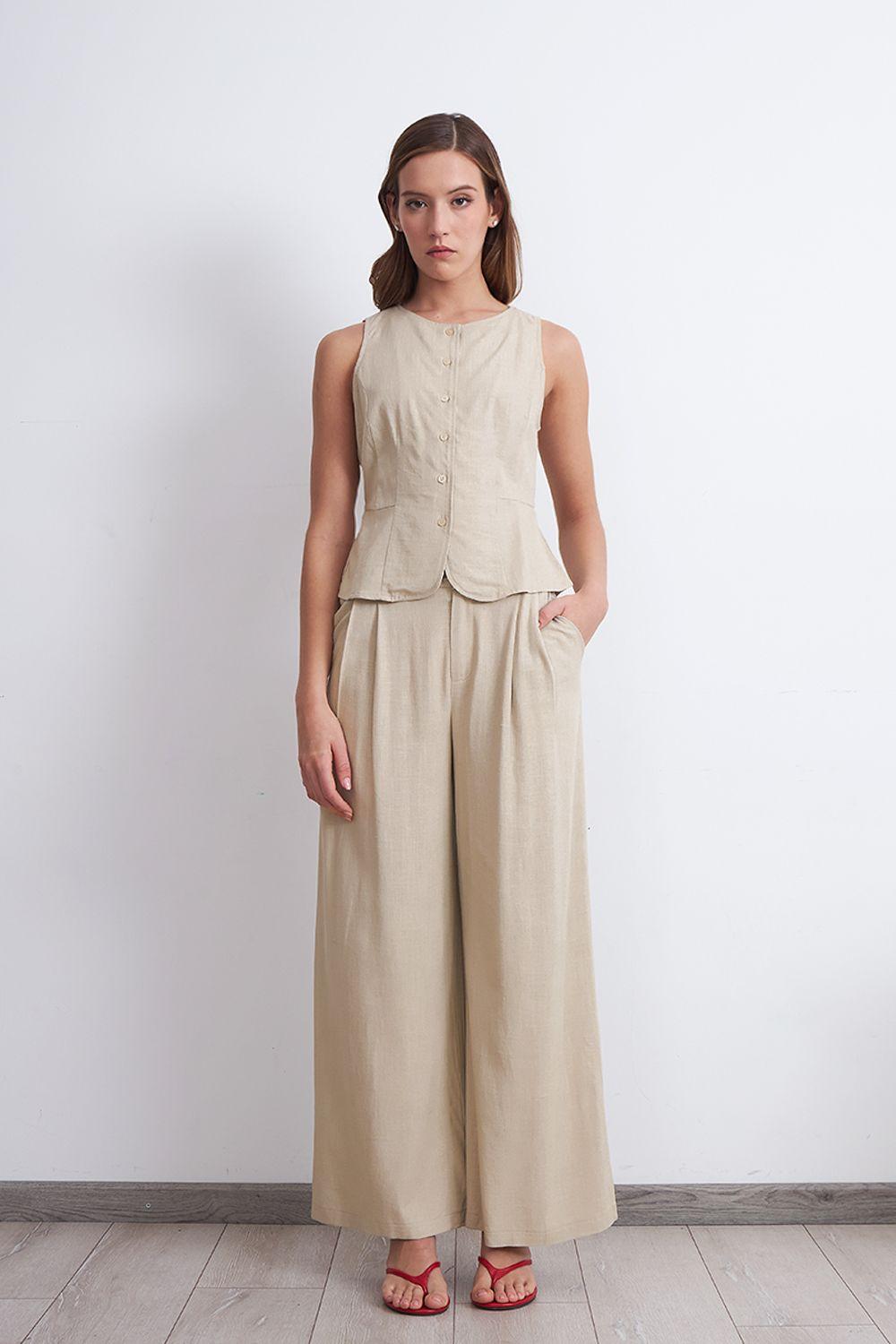 Gilet Cuello Redondo Tipo Lino Beige Nicopoly-1
